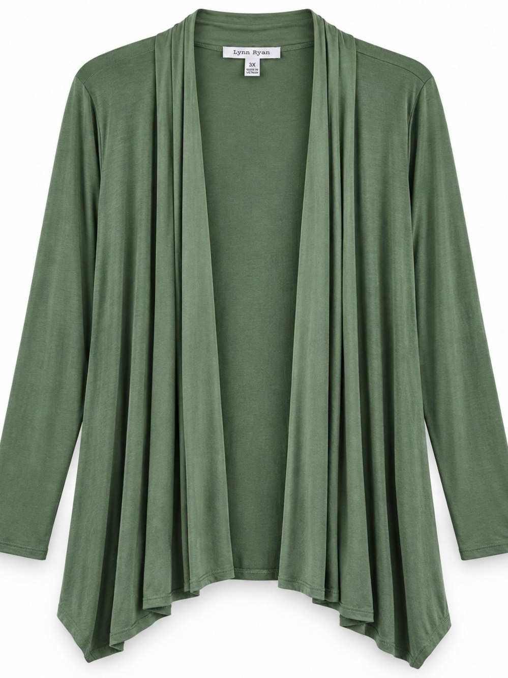 Lynn Ryan 3X Olive Green Open Front Cardigan Contemporary Casual Minimalist Boho